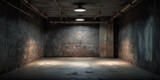 Ein 3D-gerenderter dunkler, schmuddeliger Industriekellerraum mit einer dezenten weißen Hintergrundtextur bietet die Kulisse für Fotografie und Bildbearbeitung. Industrie Vintage