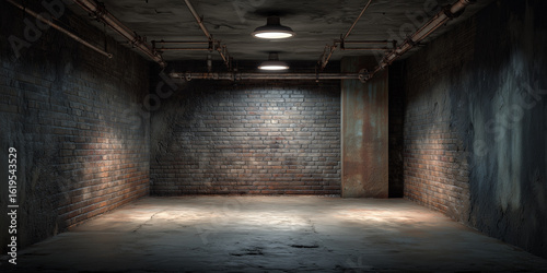 Wallpaper Mural Ein 3D-gerenderter dunkler, schmuddeliger Industriekellerraum mit einer dezenten weißen Hintergrundtextur bietet die Kulisse für Fotografie und Bildbearbeitung. Industrie Vintage Torontodigital.ca