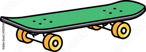 Green skateboard illustration for skateboarding and extreme sports design vector design