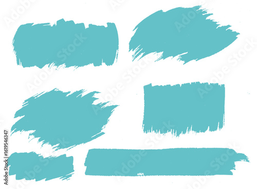 Set of Turquoise Blue Vector Brush Strokes and Paint Swatches for Graphic Design, Distressed Textures, Grunge Background, and Artistic Element Collection