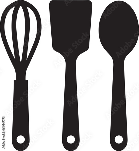 Whisk spatula and spoon kitchen tools cooking