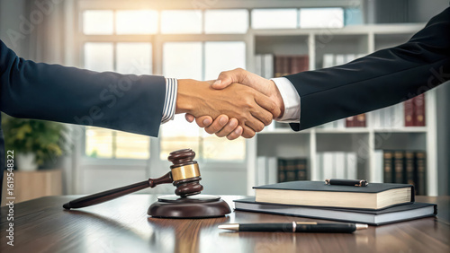 Lawyer attorney legal advice consultation handshake agreement justice gavel courtroom business deal