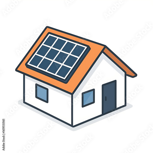 small house with orange roof and installed blue solar panels