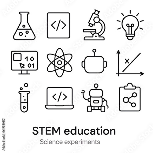 stem education icon set with science, technology, engineering and math symbols