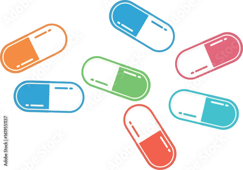 Colorful capsule pills medication healthcare treatment drugs pharmacy vitamins