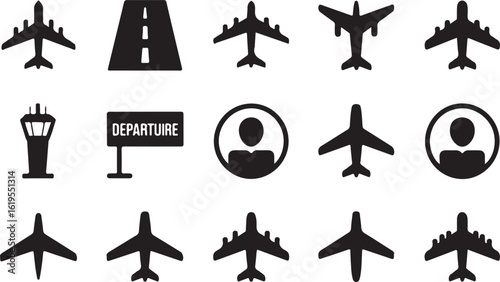 Aircraft and airport icons airplane runway