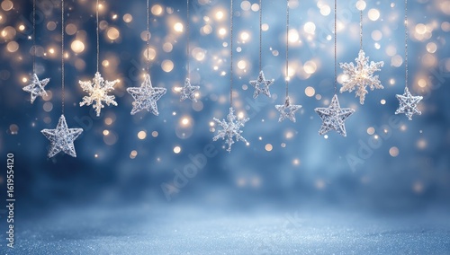 Festive winter decor with stars and snowflakes