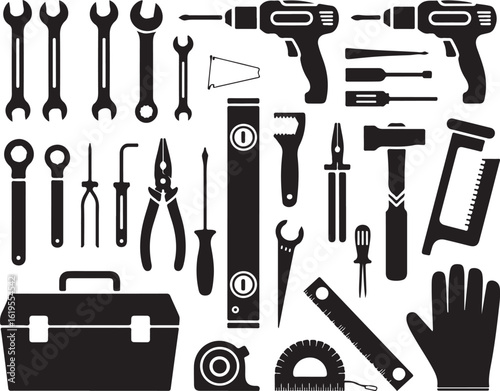 Mechanical elements vector set. High-quality vector illustration of various mechanical tools.  
