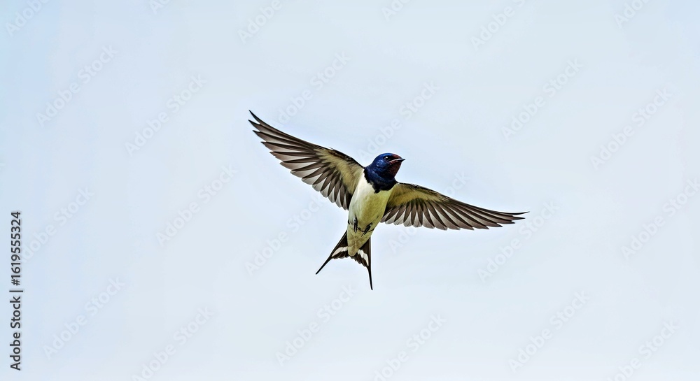 Fototapeta premium Agile Passerine Swallow Soaring High in Clear Air