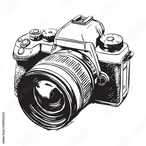 camera vector silhouette illustration with white background 