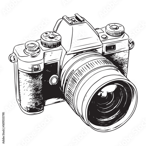 camera vector silhouette illustration with white background 