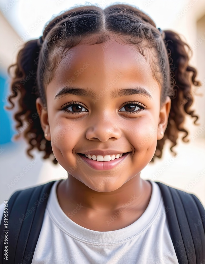 Fototapeta premium Smiling Schoolgirl with Backpack Portrait