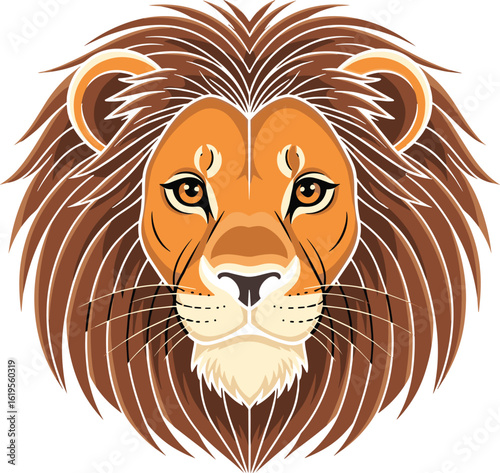 Majestic lion head artwork, wild animal illustration with vibrant mane, jungle king portrait, powerful beast, bold face, expressive feline design