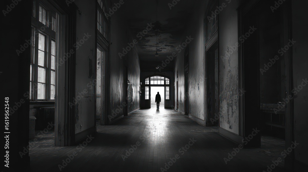 Fototapeta premium Empty hallway, light at end