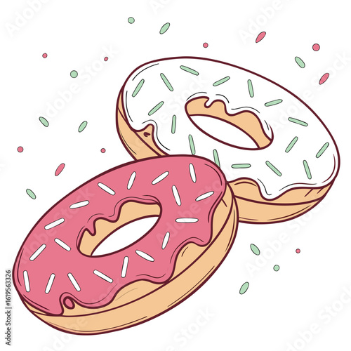 Pink and white frosted donuts with sprinkles food sweet