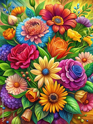 Colorful bouquet of flowers with a variety of colors including yellow, pink