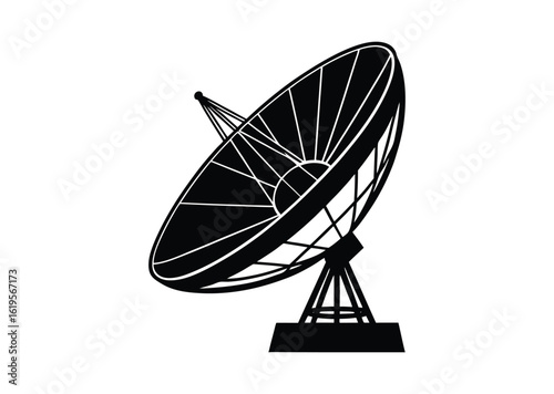 Satellite dish antenna silhouette black vector white background