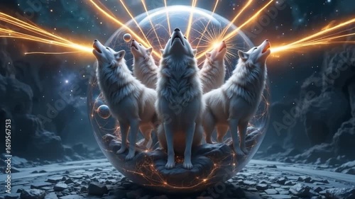 Cosmic Wolves Howling - 4K Primal Unity Energy for Epic Visuals, Wall Art & Motivational Projects  