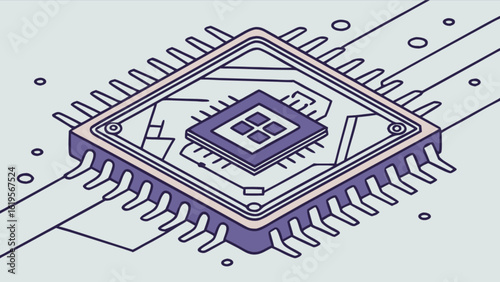 Isometric computer chip processor vector illustration for technology and engineering projects design