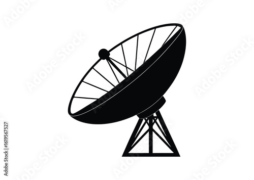 Satellite dish antenna silhouette black vector white background