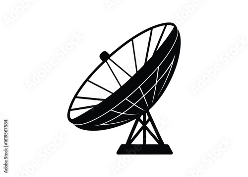 Satellite dish antenna silhouette black vector white background