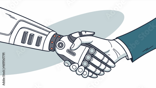 Robot handshake with human business partnership and ai technology concept for future automation and deal making