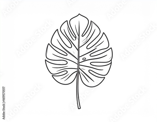 Monstera Leaf – Minimalist Outline Vector, White Background, No Shadows