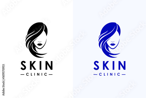 woman face with flowing hair forming curve illustration, vector logo for anti aging, cosmetics brand, skin care, skin clinic, dermatologist, beauty, makeup, skin specialist, and more