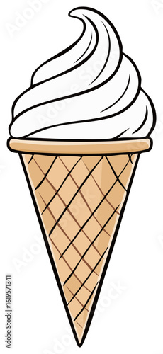 Delicious Creamy White Ice Cream Cone with Brown Waffle Pattern