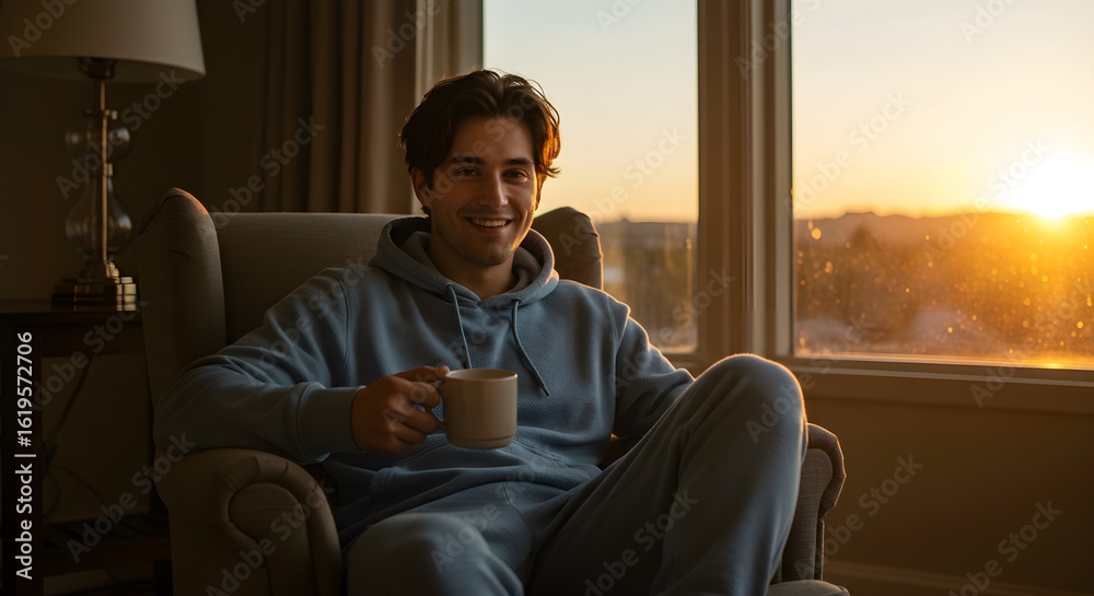 Fototapeta premium Man relaxing with beverage in armchair
