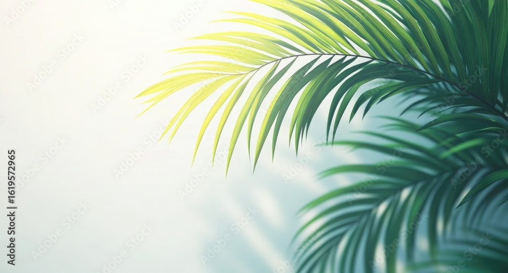 Obraz premium Close-up of palm fronds bathed in sunlight