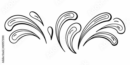 Elegant black and white line art illustration featuring stylized swirls and teardrop shapes in a pattern