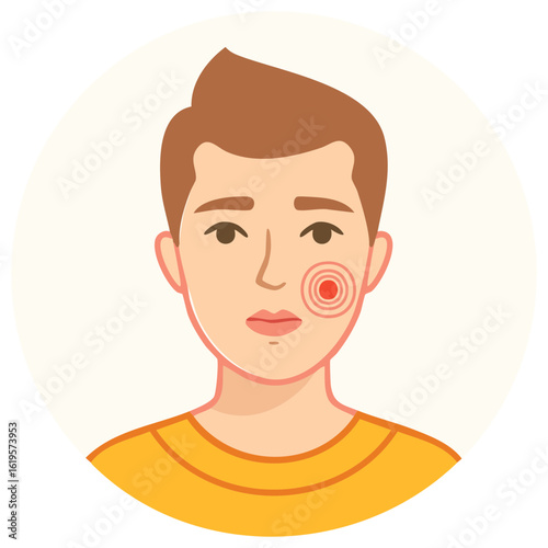 Young Man Experiencing Facial Pain with Redness on Cheek Illustration