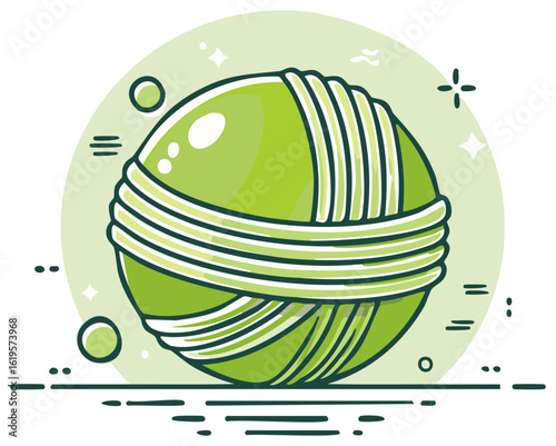 Green ball of yarn illustration for crafting hobbies and creative projects