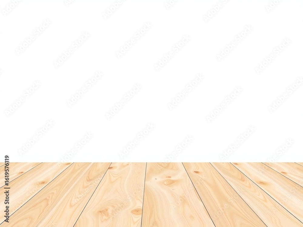 Naklejka premium Empty wooden floor with white background for product placement