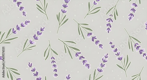 A Lavender Lullaby: A Gentle Pattern of Blooms and Leaves in a Calming, Grey-Green Palette


