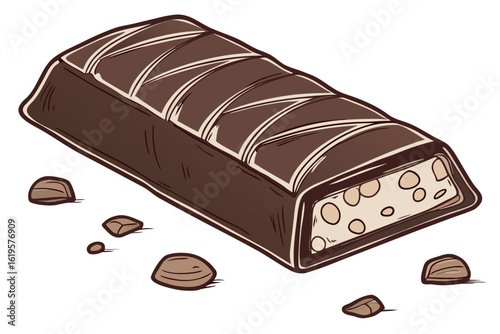 Chocolate bar with nuts and nougat filling candy bar