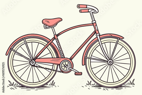 Coral Retro Bicycle with Cream Wheels on Light Background
