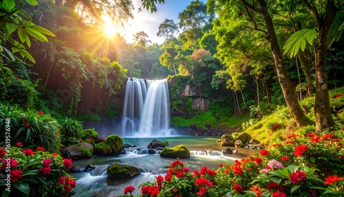 Lush waterfall in a vibrant jungle (1)