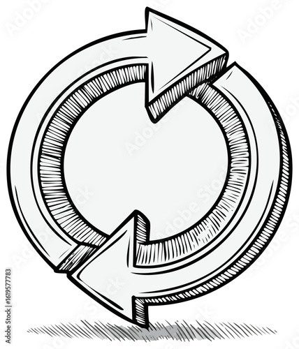 Circular Arrows Sketch Artwork for Recycle Symbol or Continuous Process Diagram Design