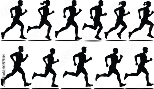 Silhouettes of runners