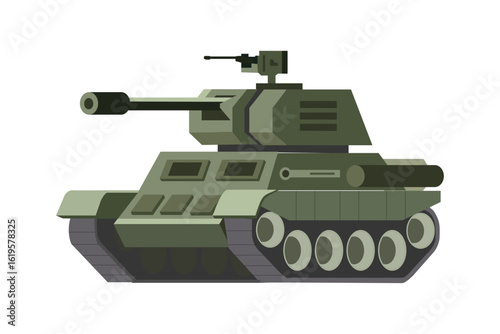 Φωτογραφία Flat Vector Illustration of Military Tank Side View