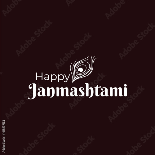 Happy Janmashtami festival poster template, Greeting background for Hindu festival Krishna Janmashtami (birth of Lord Krishna), Happy Janmashtami festival typographic vector design with text