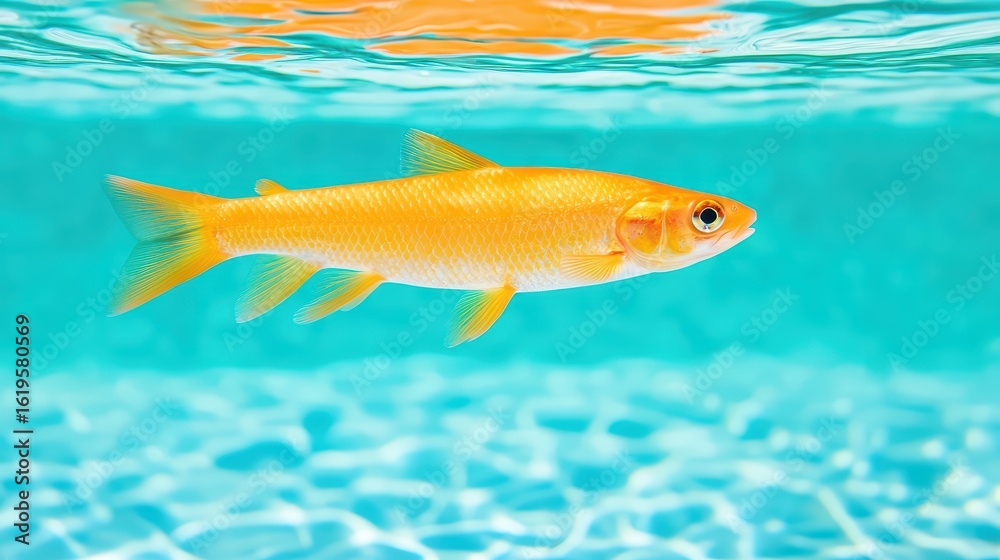 Fototapeta premium Vibrant Orange Fish Swimming in Clear Aqua Water Surface