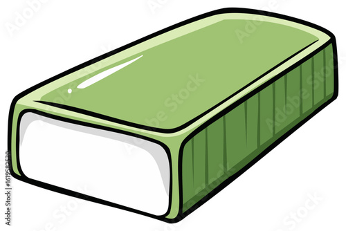 Green and White Eraser Illustration, Cartoon Style Eraser for School or Office Supplies, Arts and Crafts