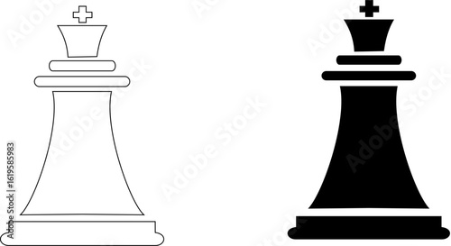 Duality of leadership represented by black and white king chess pieces. A vector icon set for strategy, competition, and board games.