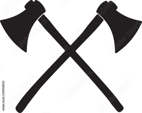 Axe silhouette icon, crossed axes silhouette, axes icon, crossed weapons silhouette vector, crossed battle axes silhouette isolated on white background