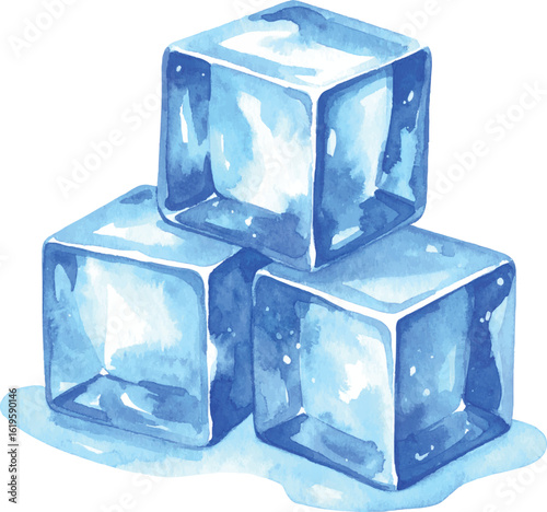 Watercolor Ice Cubes Vector Illustration Freshness and Coolness for Summer Drinks and Refreshments on Transparent Background