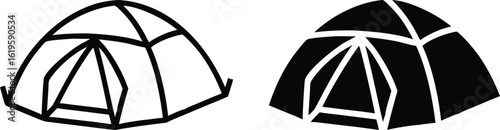 Camping Tent Icon Set – Vector Outdoor Shelter Symbol in Black and White