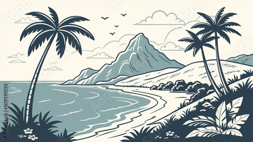 vector illustration of a tropical beach